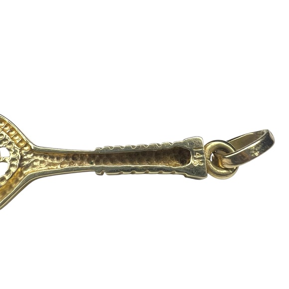 14K Yellow Gold Tennis Racquet Charm Pendent with Freshwater Pearl ≈ 2g Grams 🎾✨ - Picture 7 of 7